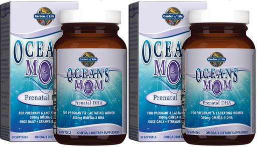 [BRSRGGQKOUMA43L6] Garden of Life Oceans Mom Prenatal Fish Oil DHA, Omega 3 Supplement - Strawberry, 350mg Prenatal DHA Pregnancy Fish Oil Support for Mamas, Babys Brain & Eye Development, 30 Small Softgels(Pack of 2)