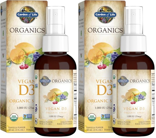 [BRSRGGQNBEHW2ELZ] Garden of Life Organics Vegan Vitamin D3 for Women and Men,Liquid 1000 IU Per Spray,D3 Plus Omegas - Vanilla Flavor - 125 Servings - 2fl oz Liquid Whole Food Vitamin Supplement,(Pack of 2)