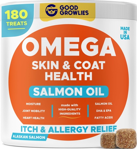 [BRSREGD3PMNRO3DJ] Omega 3 Fish Oil for Dogs (180Ct) - Skin&Coat Chews - Dry & Itchy Skin Relief + Allergy Support - Shiny Coat - EPA&DHA Fatty Acids - Alaskan Salmon Oil Chews Promotes Heart