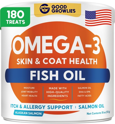 [BRSREGD3PMNRO3DJ] Omega 3 Fish Oil for Dogs - Skin & Coat Support, Itch & Allergy Relief | Made in USA - Dry & Itchy Skin Relief Chews, Shiny Coats - EPA&DHA Fatty Acids - Salmon Oil for Heart & Joint Health - 180Ct