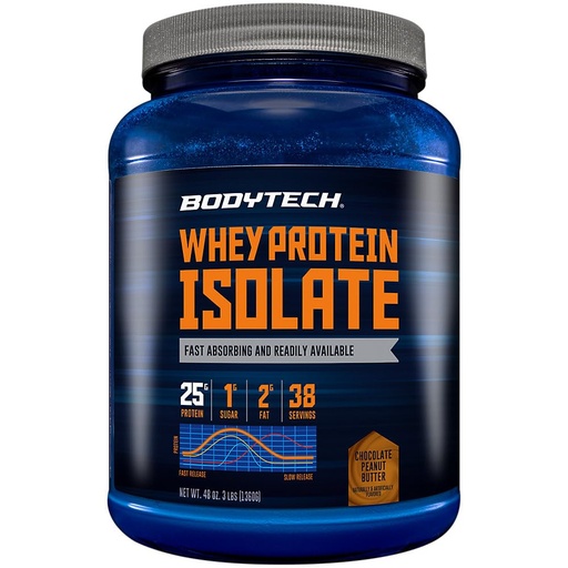 [BRSROAL6OJ6AOF3O] BodyTech Whey Protein Isolate Powder - 25g Protein per Serving with BCAAs - Fast-Absorbing for Muscle Growth & Recovery - Rich Chocolate (3 lb, 38 Servings)