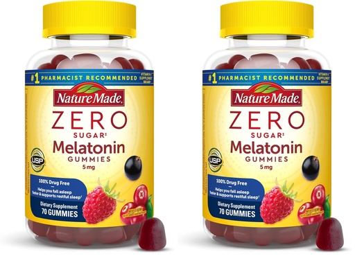 [BRSRGGQNBUPQKHTP] Nature Made Zero Sugar Melatonin 5mg Sleeping Gummies for Adults Extra Strength,100% Drug & Aspartame Free,70 Sugar-Free Melatonin Gummies,70 Day Supply,(Pack of 2)