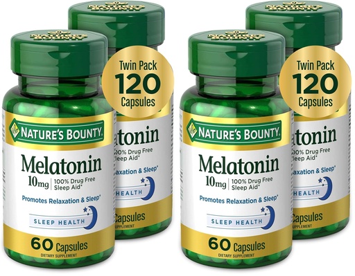 [BRSROGD3CAMBAALH] Nature's Bounty Melatonin, Promotes Relaxation and Sleep Health, 10mg, Capsules, 60 Ct (Pack of 4)