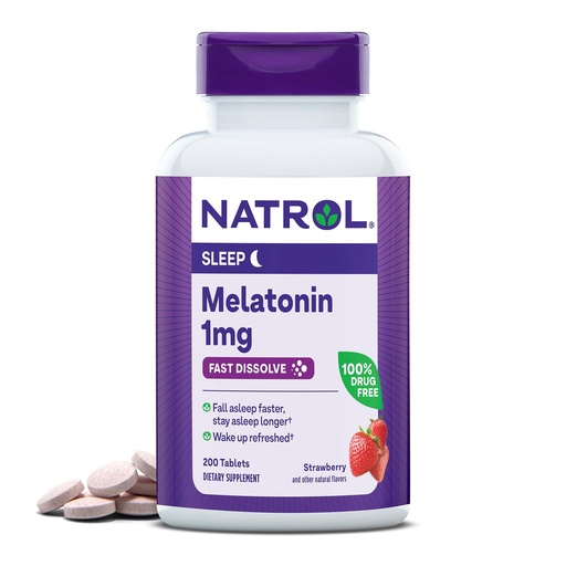 [BRSRGBQ6CAOWEFLJ] Natrol Fast Dissolve Melatonin 1 mg, Supplements for Restful Sleep, Sleep Support for Adults, 200 Strawberry-Flavored Melatonin Tablets, Up to a 200 Day Supply (Pack of 12)