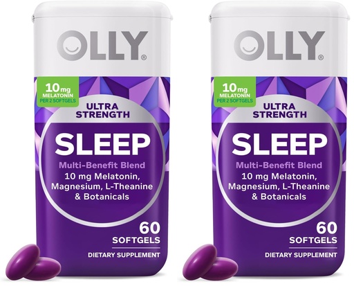 [BRSREGQZBV7BECD2] OLLY Ultra Strength Sleep Softgels, 10mg Melatonin, L-Theanine, Chamomile, Magnesium, Lemon Balm, Supports Deep Restful Sleep, Nighttime Sleep Aid, Non Habit-Forming - 60 Count (Pack of 2)