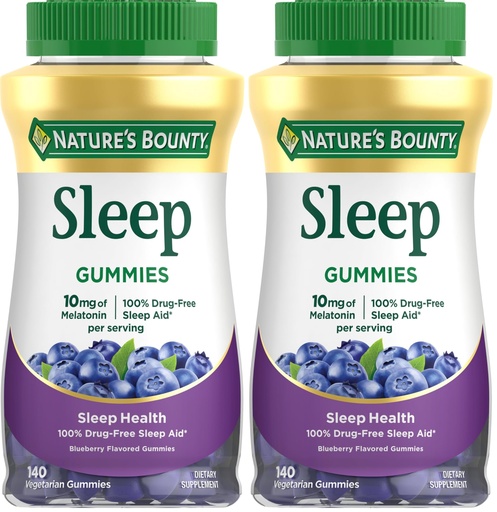 [BRSREBD5CB4A2CTB] Nature's Bounty 10 mg Melatonin Gummy, 100% Drug Free Sleep Supplement, 10 mg, Blueberry, 140 Ct (Pack of 2)