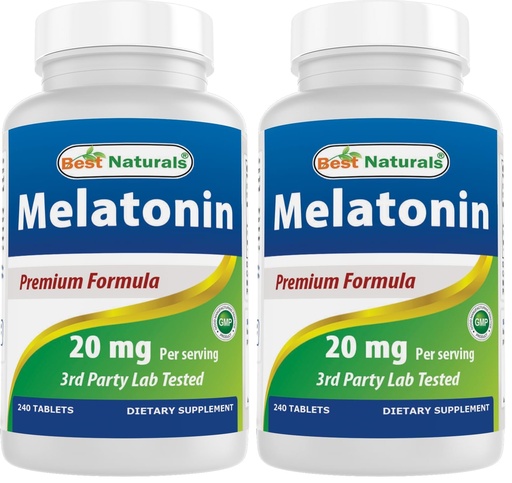[BRSRGFI7OF5AYH3H] Best Naturals Melatonin 20mg 240 Tablets - Drug-Free Nighttime Sleep Aid - Non-GMO & Gluten Free (Pack of 2)
