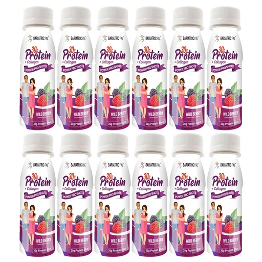 [BRSROGIOCUMG23Q3] BariatricPal 30g Whey Protein & Collagen Power Pro Shots - Wild Berry (12 Bottles)