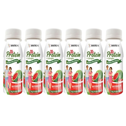 [BRSROGL5DEOW2AL6] BariatricPal 30g Whey Protein & Collagen Sugar-Free Power Pro Shots - Watermelon (6 Bottles)