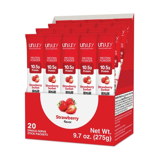[BRSREBIKBYDWCHTA] Unjury Whey Protein Powder Individual Stick Packs | Strawberry | 10.5g 100% Whey Isolate Protein Powder | Low Carb and Lactose Free | Gluten Free | Certified Kosher | 20 Servings