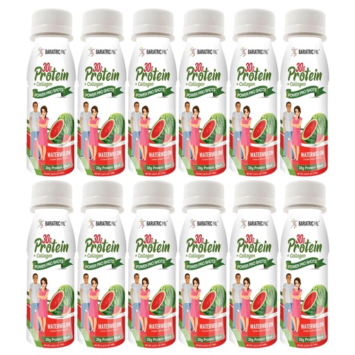 [BRSROGIPAQDWOAI3] BariatricPal 30g Whey Protein & Collagen Sugar-Free Power Pro Shots - Watermelon (12 Bottles)