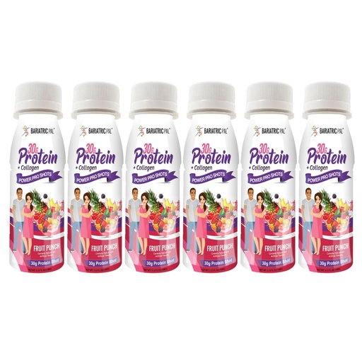 [BRSROGL4OYIR43DA] BariatricPal 30g Whey Protein & Collagen Sugar-Free Power Pro Shots - Fruit Punch (6 Bottles)