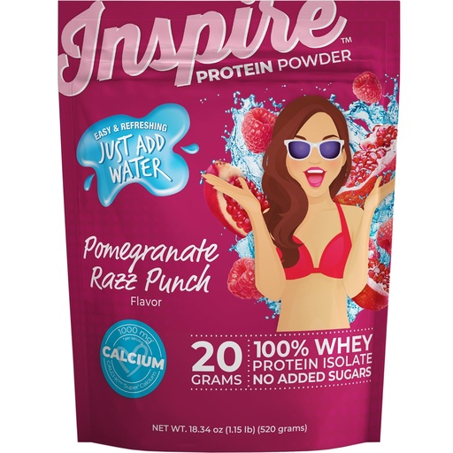 [BRSROGTYCEJQ423K] Bariatric Eating Inspire Pomegranate Razz Punch 20g Whey Protein Isolate Powder with Calcium (20 Servings)