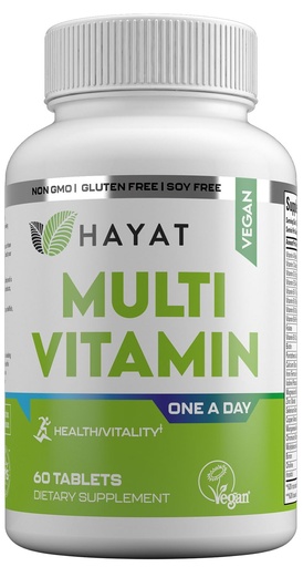 [BRSWGGI7CQMBG3LH] HAYAT Vitamins Vegan Natural Multivitamin, Daily Vitamins with Vitamin A, C, D, E, B1, B2, B3, B6, B12, Biotin, Zinc and More, 2 Month Supply, All Natural, Certified Halal, 60 Tablets, Made in The USA