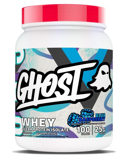[BRSRE2QZA4MQODIY] GHOST Clear Whey Isolate Protein Powder, Blue Raspberry - 1.4 LB Tub, 25G of Whey Protein - Post Workout Drink for Muscle Gain & Recovery – Sugar Free, Soy Free & Zero Fat, 20 Servings