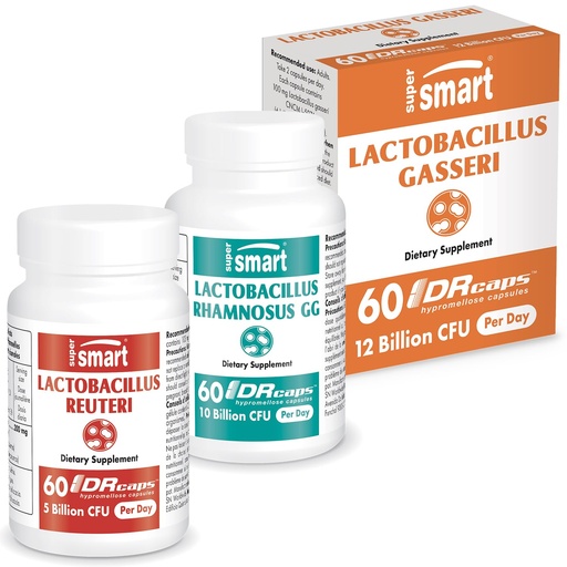 [BRSROZIBPMCWEGYU] Supersmart - Lactobacillus Reuteri, Lactobacillus Gasseri, Lactobacillus Rhamnosus GG - Probiotic Strain Bundle | Non-GMO & Gluten Free - DR Capsules