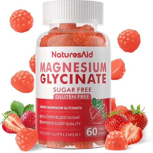 [BRSRA2QTCMNBG3LO] Magnesium Glycinate Gummies 1000mg - Sugar Free Magnesium Potassium Supplement with Vitamin D, B6, CoQ10 for Calm Mood & Sleep Support - 60 Strawberry Gummies -1 Pack