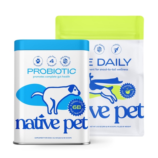 [BRSREZQ5OQCBUDTL] Native Pet The Daily Dog Vitamins & Supplements (90 Scoops) & Probiotic for Dogs (120 Scoops) - Vet Created Probiotic Powder for Digestive Issues & 11-in-1 Multivitamin