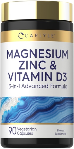 [BRSRAZAZOAMRM3QY] Carlyle Magnesium Zinc and Vitamin D3 | 90 Capsules | 3-in-1 Advanced Formula | Vegetarian, Non-GMO and Gluten Free