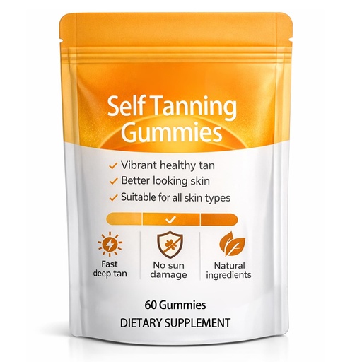 [BRSRGAYLARYA4E35] Tanning Gummies, Sunless Tanning Supplement with Astaxanthin, Beta-Carotene, Vitamin C, Turmeric + Mango Extract | Nourishes Skin & Improves Sleep | Vegan & Sugar Free - 60 Count