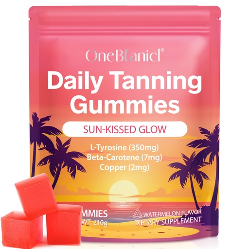[BRSRGAD5DEFRYDIY] Daily Tanning Gummies - Natural Sun-Free Glow - with L-Tyrosine & Beta-Carotene to Enhance Tan, Nourish & Protect Skin, Watermelon Flavor, 60 Count