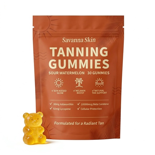 [BRSRGAIYDIPQMADP] tebazoew Savanna Skin Tanning Gummies, with Astaxanthin, Beta-Carotene, Lycopene & Vitamins, Radiant Healthy Skin Natural Looking Glow, Bronzing, Non-GMO & Vegan