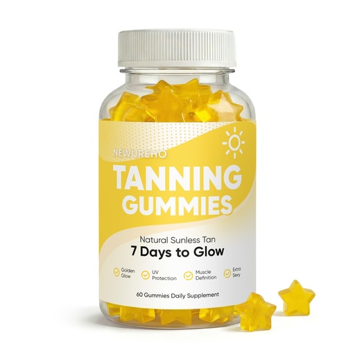 [BRSRGAAOCMMAA3LV] Tanning Gummies, Natural Sunless Tan in 7 Days with Astaxanthin, Beta-Carotene & Mango Extract, Supports Melanin Production, Vegan & Sugar-Free, 60 Gummies