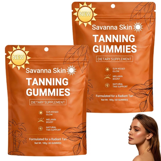 [BRSRGBT4OR5REFL6] Savanna Skin Tanning Gummies, Tanning Gummies for Women Beta Carotene, Tanning Gummies That Work Fast Without Sun (2PCS)