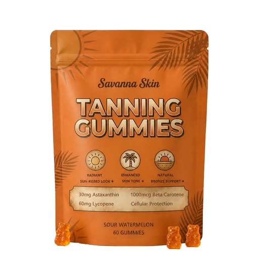 [BRSRGAAEOB6RUYDU] Savanna Skin Tanning Gummies:Antioxidant Beauty Gummies with Beta-Carotene & Lycopene for a Healthy Sun-Kissed Look – 60 Daily Beauty Gummies