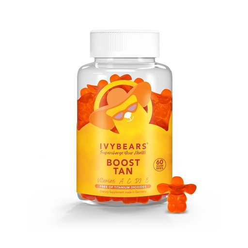 [BRSREEAEBB7QYGT2] IvyBears Glow Tanning Gummies - Beta Carotene, Vitamin A, C, D2 & E - [AI Tanning Specialist ADA] Supports Healthy Tan & Glow - Vegan & Made in Germany - Pack of 60 - Boost Tan
