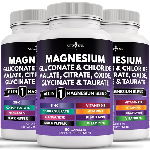 [BRSRAEA3DENWGHTO] NEW AGE Magnesium Supplement -Powerful Glycinate Citrate Malate Oxide Taurate Aspartate Gluconate Orotate & Mag Chloride Manganese Bone Health and Bone Strength, Joint Support- 270 Count