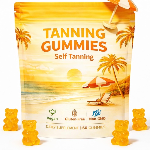 [BRSRGAYQDIBG2ADK] Tanning Gummies – Advanced Self Tanning Support with Beta Carotene, Astaxanthin, Vitamin C, Turmeric & Mango Extract – Promotes an Even, Natural-Looking Glow – 60 Gummies