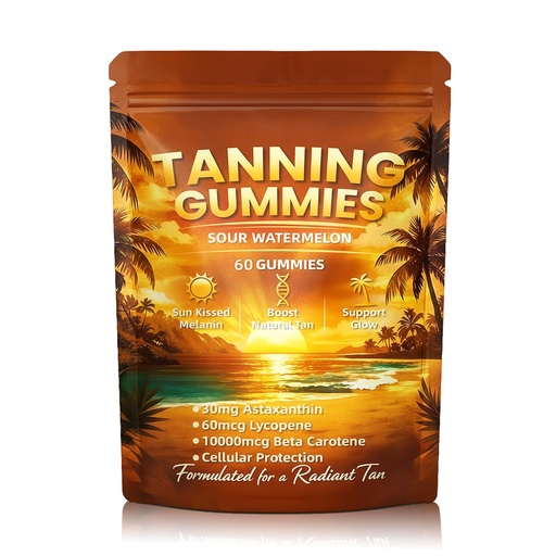 [BRSRGAAOCUBWM33B] Tanning Gummies, Daily Tanning Gummies with Astaxanthin, Beta-Carotene, Lycopene & Vitamins, Self Tanning for Natural Looking Glow, Bronzing, Vegan & Sugar Free - 60 Count (1)