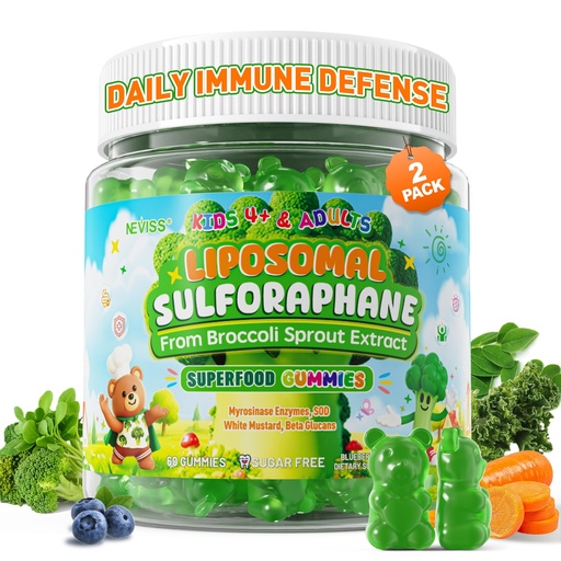 [BRSRGYA6CMJRECTO] Liposomal Sulforaphane Gummies from Organic Broccoli Sprouts with Superfood, Beta Glucans, Myrosinase, White Mustard For Kids 4+ & Adults Immune, Cell Health, Antioxidants, Vegan, Sugar Free, 120cts