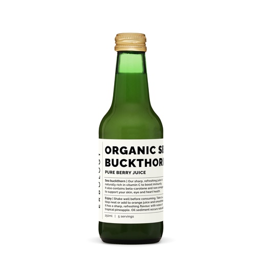 [BRSWKFT6BUCRSADC] 100% Organic Sea Buckthorn Juice 8.5 fl oz - Supports Immunity and Boosts Energy - High in Vitamin C, Omega-7 and Beta-carotene - Undiluted - No Added Sugar - Non-GMO - Recyclable Glass Bottle