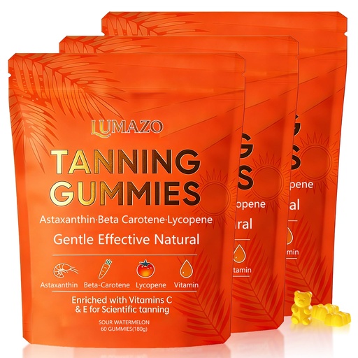[BRSRGBD3DJ6Q2D34] Skin Tanning Gummies, with Astaxanthin, Beta-Carotene, Lycopene & Vitamins, Radiant Healthy Skin, for a Natural, Golden Tan from Within, No Sun Required, 60 Count (3pcs)