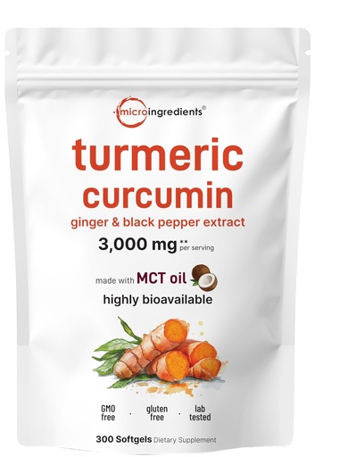 [BRSRAGL7OUDRODTB] Turmeric Curcumin Supplement with Black Pepper & Ginger 3,000mg, 300 Softgels with MCT Oil for Better Absorption | 95% Curcuminoids | Non-GMO