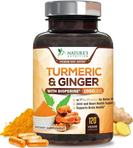 [BRSWG2Q2BNYQGHTO] Turmeric Curcumin Supplement - 95% Curcuminoids with Organic Turmeric & Ginger, BioPerine Black Pepper Extract for Best Absorption, Natural Vegan Joint Support, Non-GMO, Bottled in USA - 120 Capsules