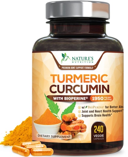 [BRSWGBL6BVYQOFLV] Turmeric Curcumin Supplement - 95% Curcuminoids with Organic Turmeric & BioPerine Black Pepper for Best Absorption - Daily Joint & Immune Health Support, Vegan, Non-GMO, Bottled in USA - 240 Capsules