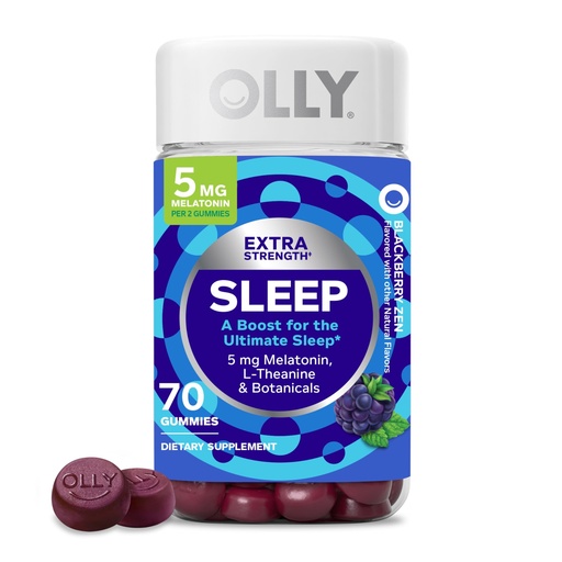 [BRSW2YAFBYGROYLL] OLLY Extra Strength Sleep Gummy, Occasional Sleep Support, 5 mg Melatonin, L-Theanine, Chamomile, Lemon Balm Extracts, Sleep Aid, Blackberry Flavor - 70 Count (Packaging May Vary)