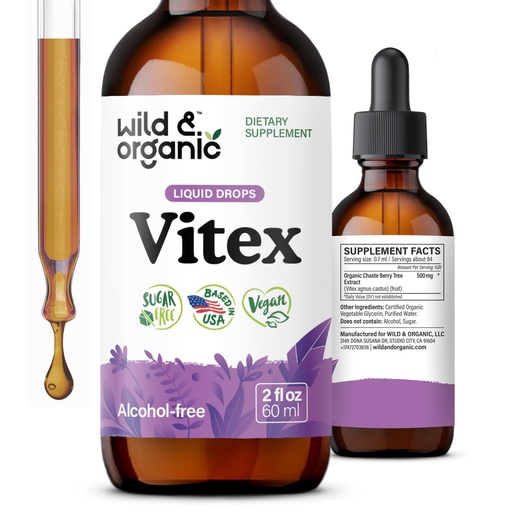 [BRSROY34CUHG2H3H] Wild & Organic Vitex Tincture for Perimenopause & Mood Support - Vitex Chasteberry Supplement for Women - Liquid Chaste Tree Supplement - Vegan, Sugar & Alcohol-Free Berry Extract Drops - 2 fl oz