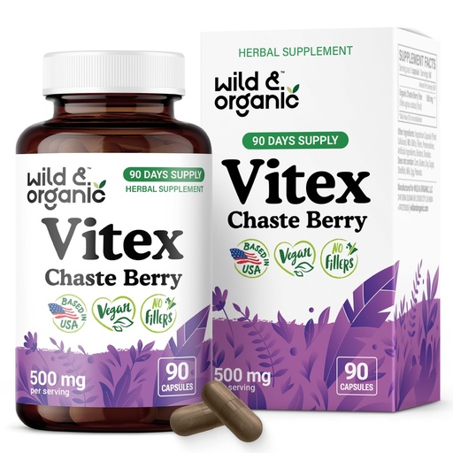 [BRSRAHA3B56BSGQZ] Wild & Organic Vitex Chasteberry Supplement for Women - Peri Menopause Supplements for Women - Vitex Berry Powder Capsules - Chaste Tree Berry Agnus-Castus - Vegan, No Fillers, Non-GMO - 90 Count