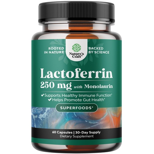 [BRSRA2YHDEORYHQ7] High Strength 250mg Lactoferrin & 1000mg Monolaurin Supplement - Microbiome Digestive Health Immune Support Supplement - Lactoferrin and Monolaurin Capsules - Vegetarian - 60 Count (Pack of 1)