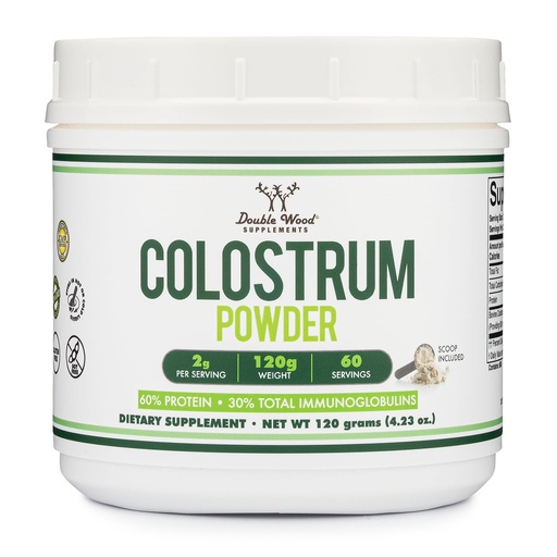 [BRSREZT7O4GWGEY3] Double Wood Supplements Bovine Colostrum Powder for Women and Men, for Gut Health, Skin & Hair, Immune Support (120 Grams, 60 Day Supply - Standardized to 30% Total Immunoglobulins and 60% Protein)