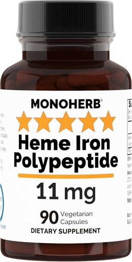 [BRSWYGQNABYAOCA2] Heme Iron Polypeptide 11 mg - 90 Vegetarian Capsules - Iron Supplement Complex