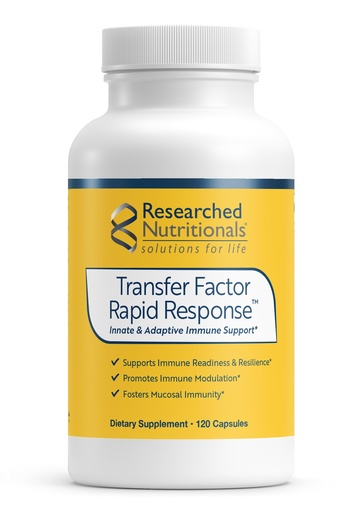 [BRSREBDQPMHQ4A3H] Researched Nutritionals Transfer Factor Rapid Response Immune Support Supplement - Colostrum Blend with Beta Glucan, IP-6 & Lactoferrin, Fast-Acting Innate & Adaptive Immune Modulation (120 Capsules)