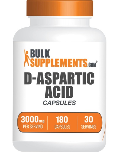 [BRSRM2YBDN7BQAYV] BulkSupplements D-Aspartic Acid Capsules - DAA Supplement for Men & Women, D-Aspartic Acid 3000mg - Unflavored & Soy Free, 6 Capsules per Serving, 180 Capsules (Pack of 1)