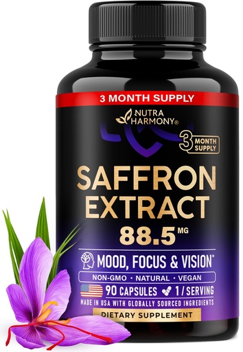 [BRSROCY5AEOROHY3] Natural Saffron Supplements - Pure Saffron Extract 88.5 mg - Made in USA - Mood | Focus | Vision | Energy Support - Eye Health for Women & Men - NonGMO Vegan Pills - 90 Powder Capsules, 3 Month Supply