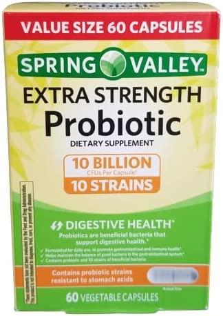 [BRSROYITDIHA2DLX] 60 Spring Valley Extra Strength Probiotic Capsules 10 Billion CFU 10 Strains '24