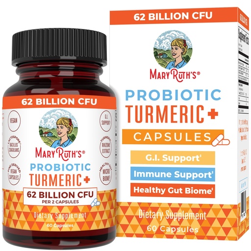 [BRSWGAIQAF5AODL7] MaryRuth Organics Probiotic Turmeric + Extra GI Support | 62 Billion CFU | Organic Ingredients Turmeric Complex with Probiotics | Turmeric Curcumin Capsules for Digestion | Vegan | 60 Count